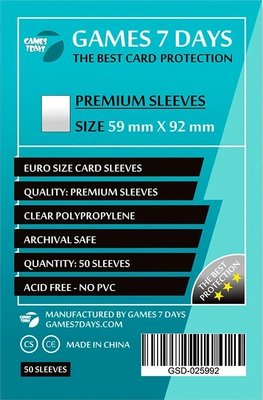 Протектори для карток Games7Days (59 х 92 мм, Euro, 50 шт.) (PREMIUM) PRT-5992P фото