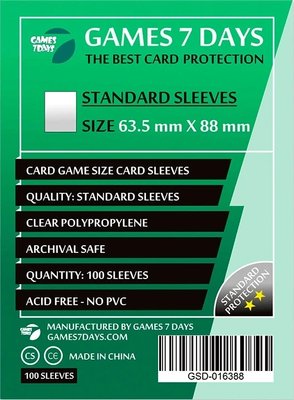 Протектори для карток Games7Days (63,5 х 88 мм, Card Game, 100 шт.) (STANDART) PRT-6388S фото