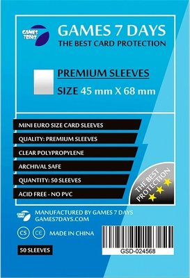 Протектори для карток Games7Days (45 х 68 мм, Mini Euro, 50 шт.) (PREMIUM) PRT-4568P фото