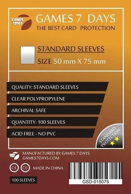 Протектори для карток Games7Days (50 х 75 мм, Standard USA, 100 шт.) (STANDART) PRT-5075S фото