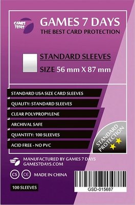 Протектори для карток Games7Days (56 х 87 мм, Standard USA, 100 шт.) (STANDART) PRT-5687S фото