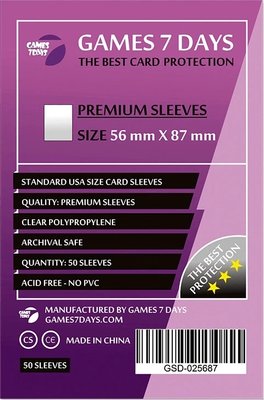 Протектори для карток Games7Days (56 х 87 мм, Standard USA, 50 шт.) (PREMIUM) PRT-5687P фото