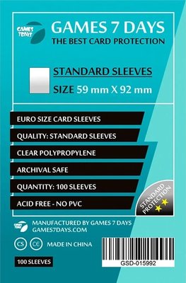 Протектори для карт Games7Days (59 х 92 мм, Euro, 100 шт.) (STANDART) PRT-5992S фото