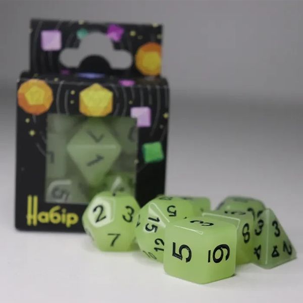 Набір кубиків білий - Glow in the dark 7 Dice Set - White DIC-G7WHT фото