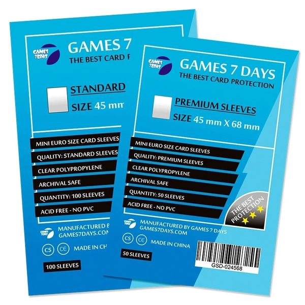 Протекторы для карт Games7Days (45 х 68 мм, Mini Euro, 100 шт.) (STANDART) PRT-4568S фото