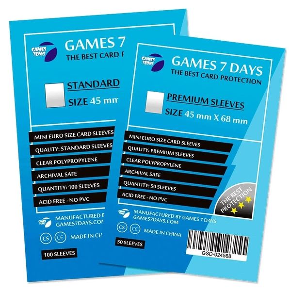 Протекторы для карт Games7Days (45 х 68 мм, Mini Euro, 50 шт.) (PREMIUM) PRT-4568P фото